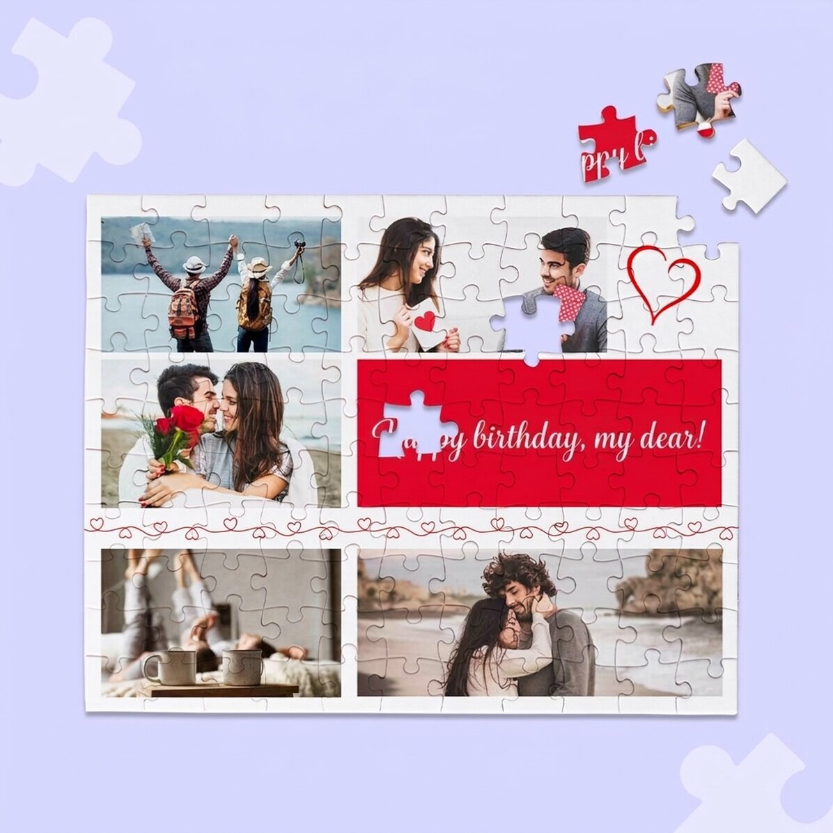 Personalizované puzzle s 5 fotografiemi a textem, 24 × 19 cm – Hearts