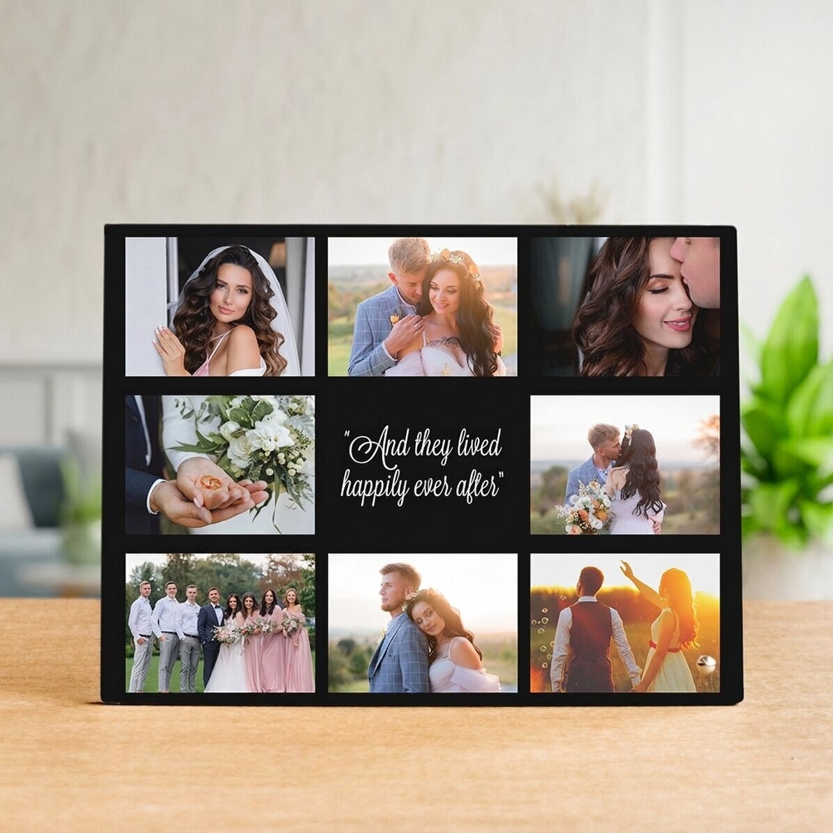 Personalizovaný stolní fotorámeček s 8 fotografiemi a textem – Happily Ever After