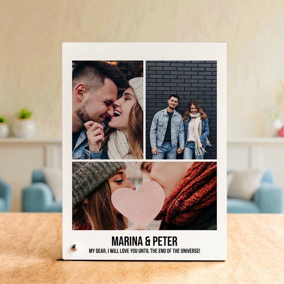 Personalizovaný stolní fotorámeček se 3 fotografiemi a textem
