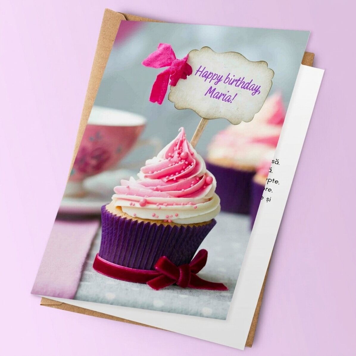 Personalizované přání s fialovým cupcakem