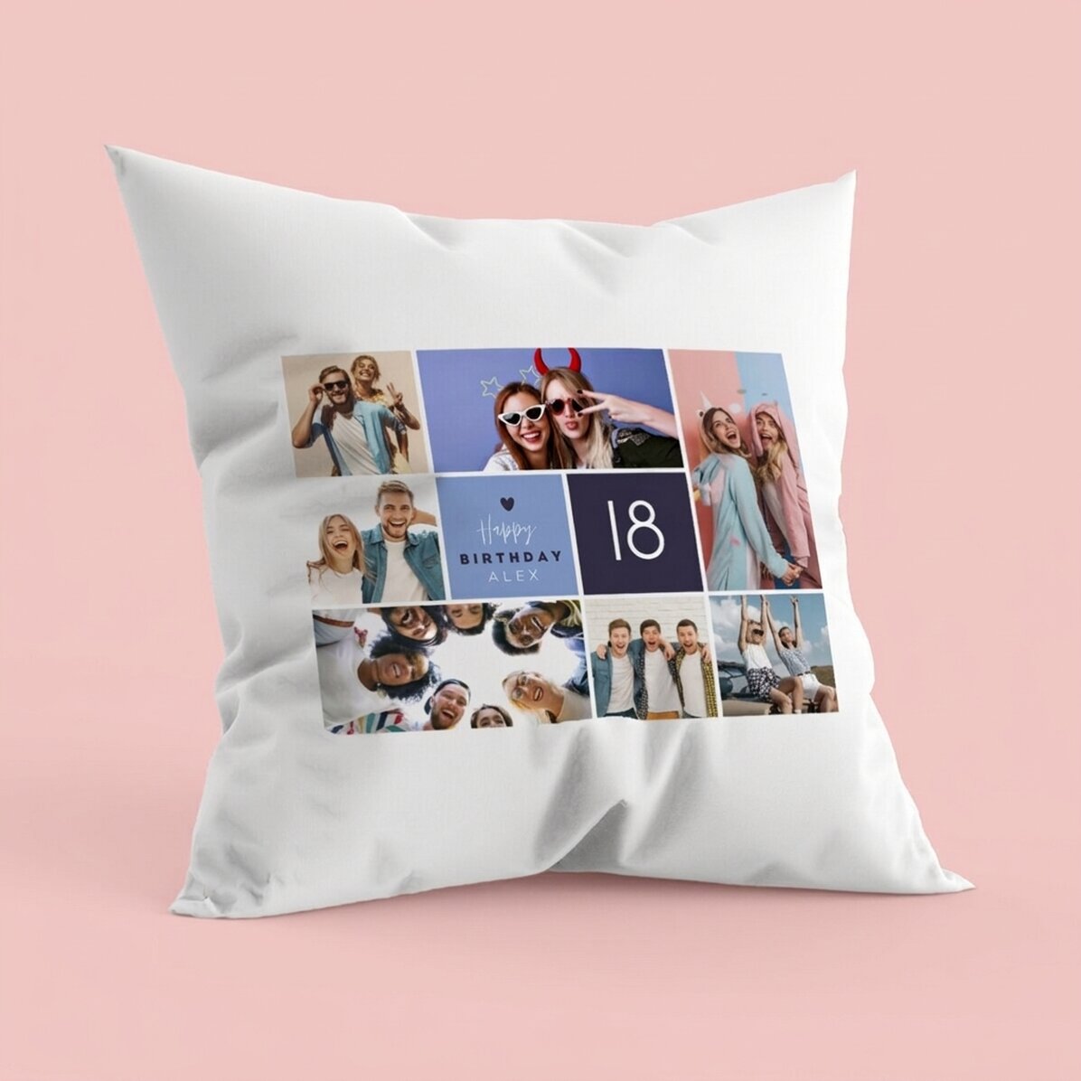 Personalizovaný polštář se 7 portrétními fotografiemi a textem – Happy birthday