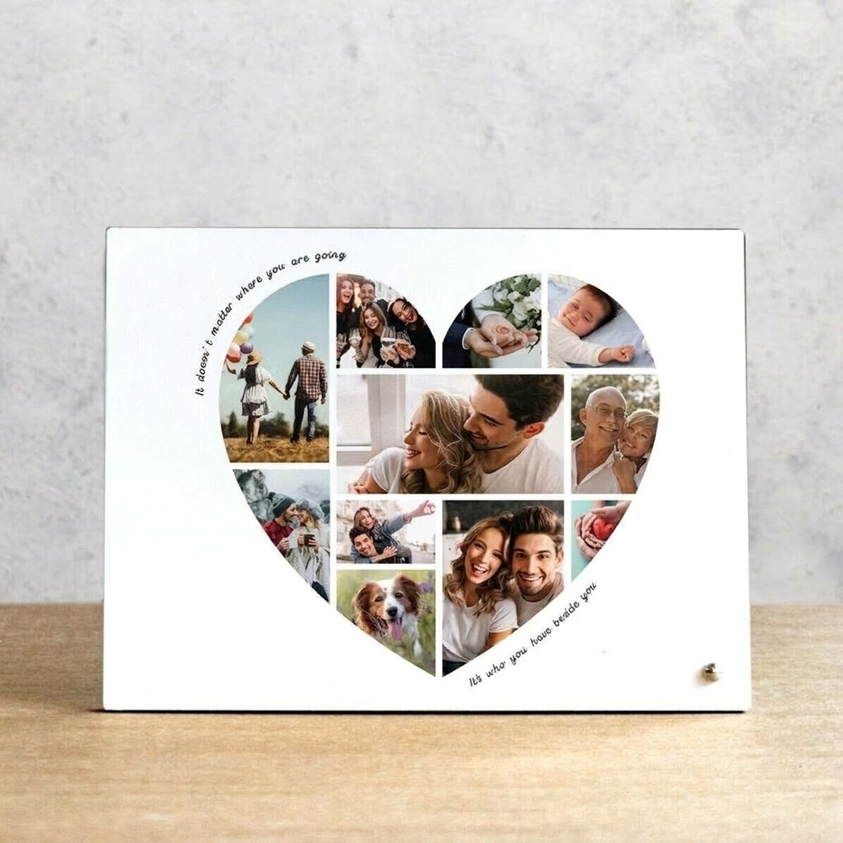 Personalizovaný stolní fotorámeček s 11 fotografiemi a textem – Srdce