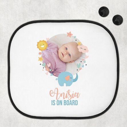Autosluneční clona s vlastní fotografií a textem – Baby on board