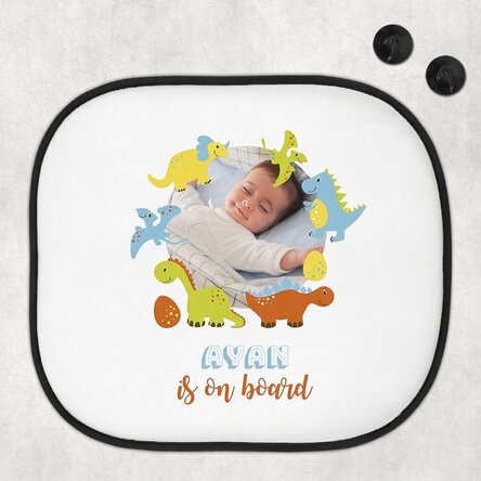 Autoslunečník s vlastní fotografií a textem – „Baby on board“ pro chlapce