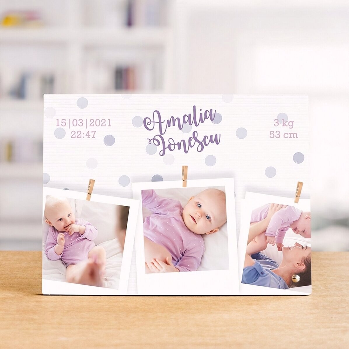 Personalizovaný stolní fotorámeček se 3 fotografiemi a textem – Welcome, baby!