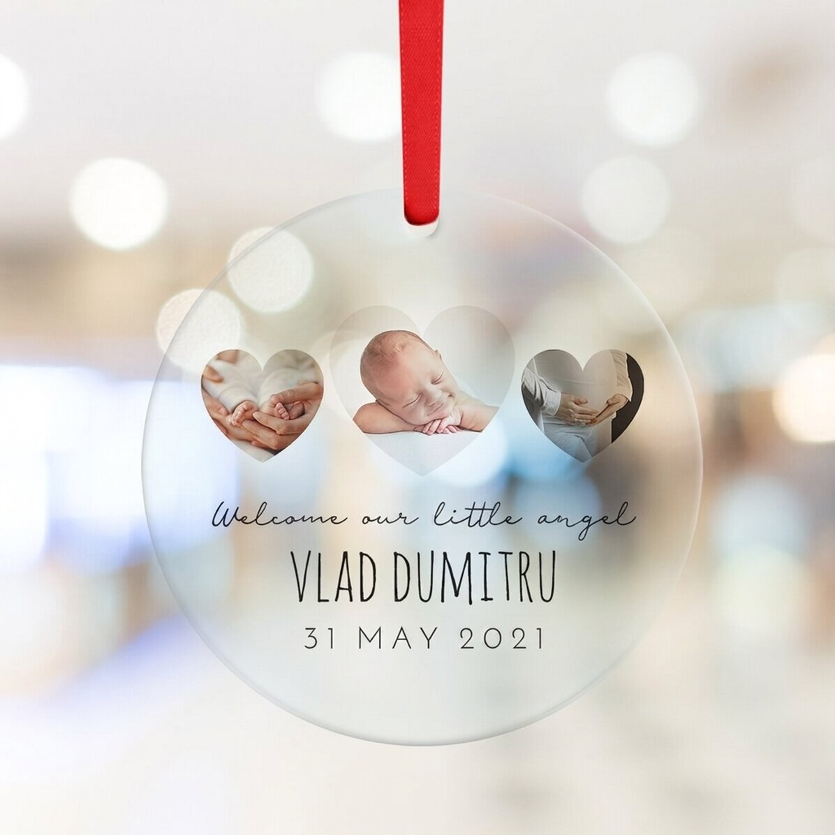 Kruhový přívěsek s vlastním textem a fotografií – Newborn