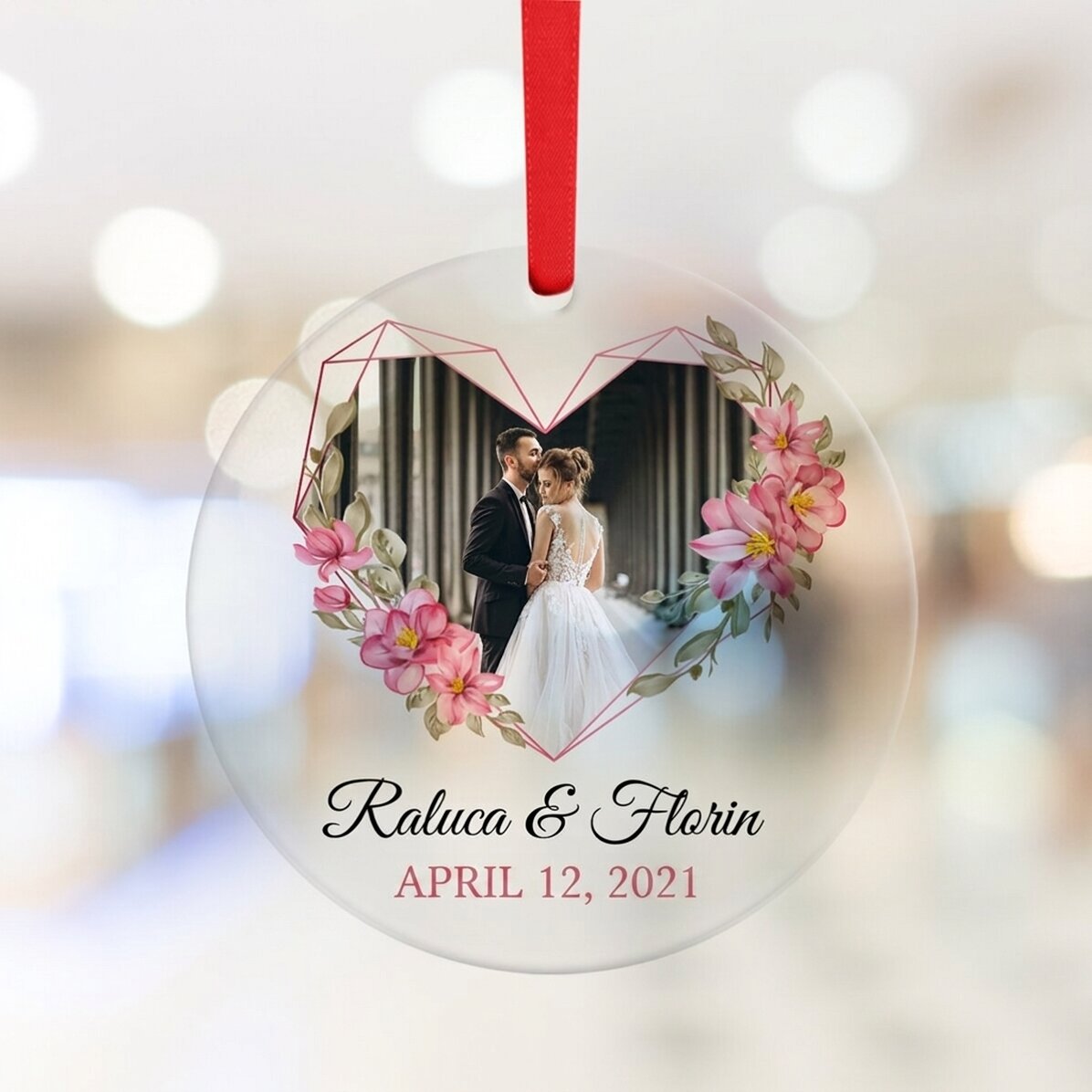 Kruhový ornament s vlastním textem a fotografií – Flower frame