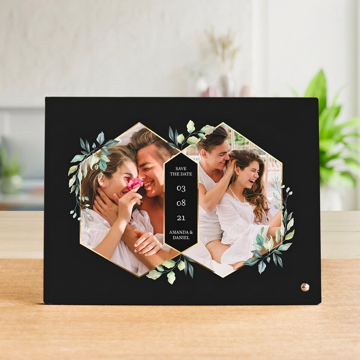 Personalizovaný stolní fotorámeček se 2 fotografiemi a textem – Save the Date