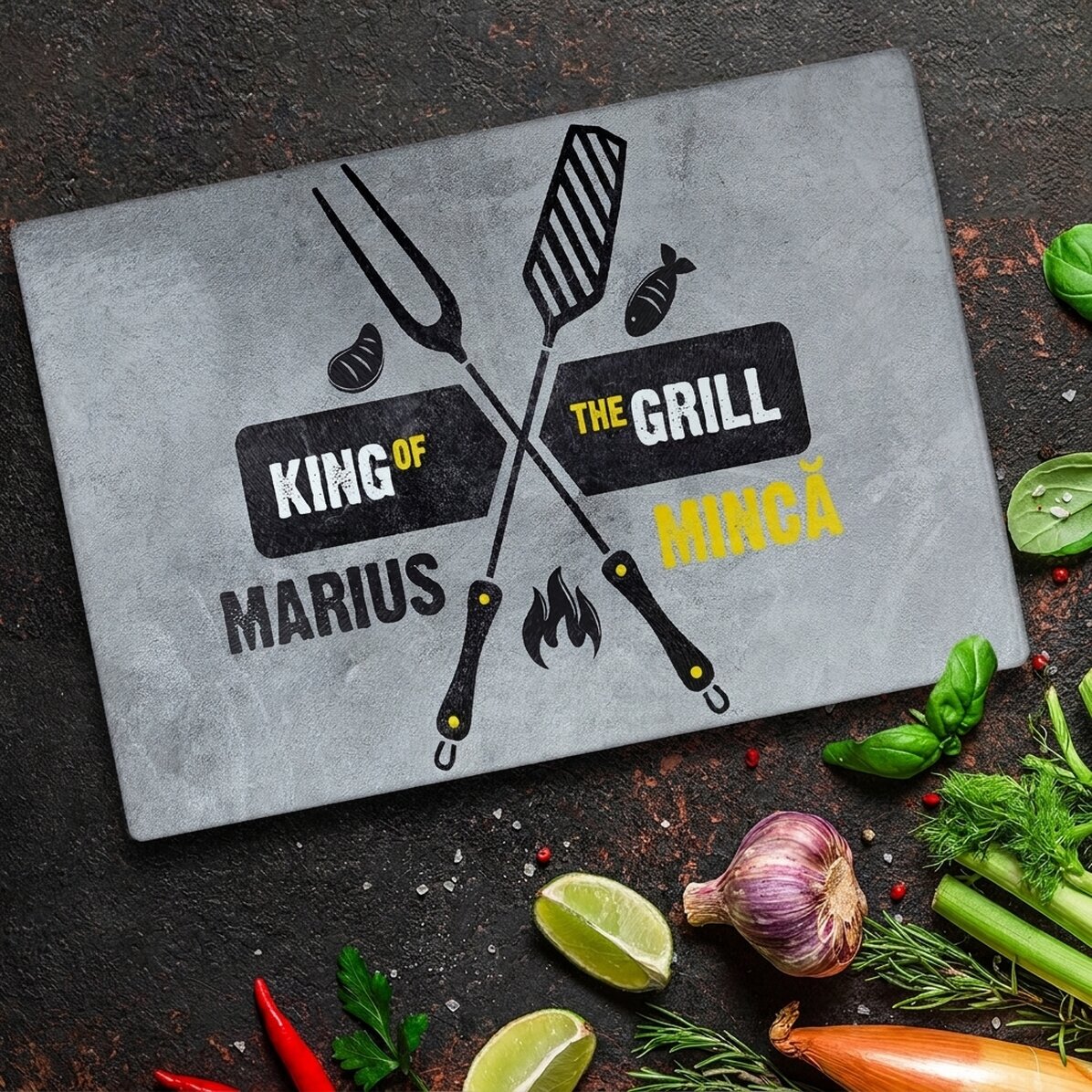 Skleněný drtič s vlastním textem – King of the grill