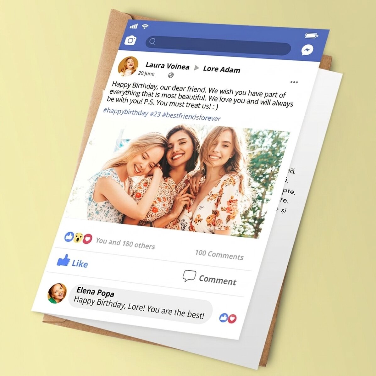 Personalizované přání – příspěvek na Facebooku