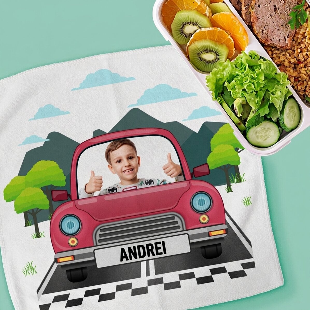 Ručník s vlastní fotografií a textem pro děti – Auto