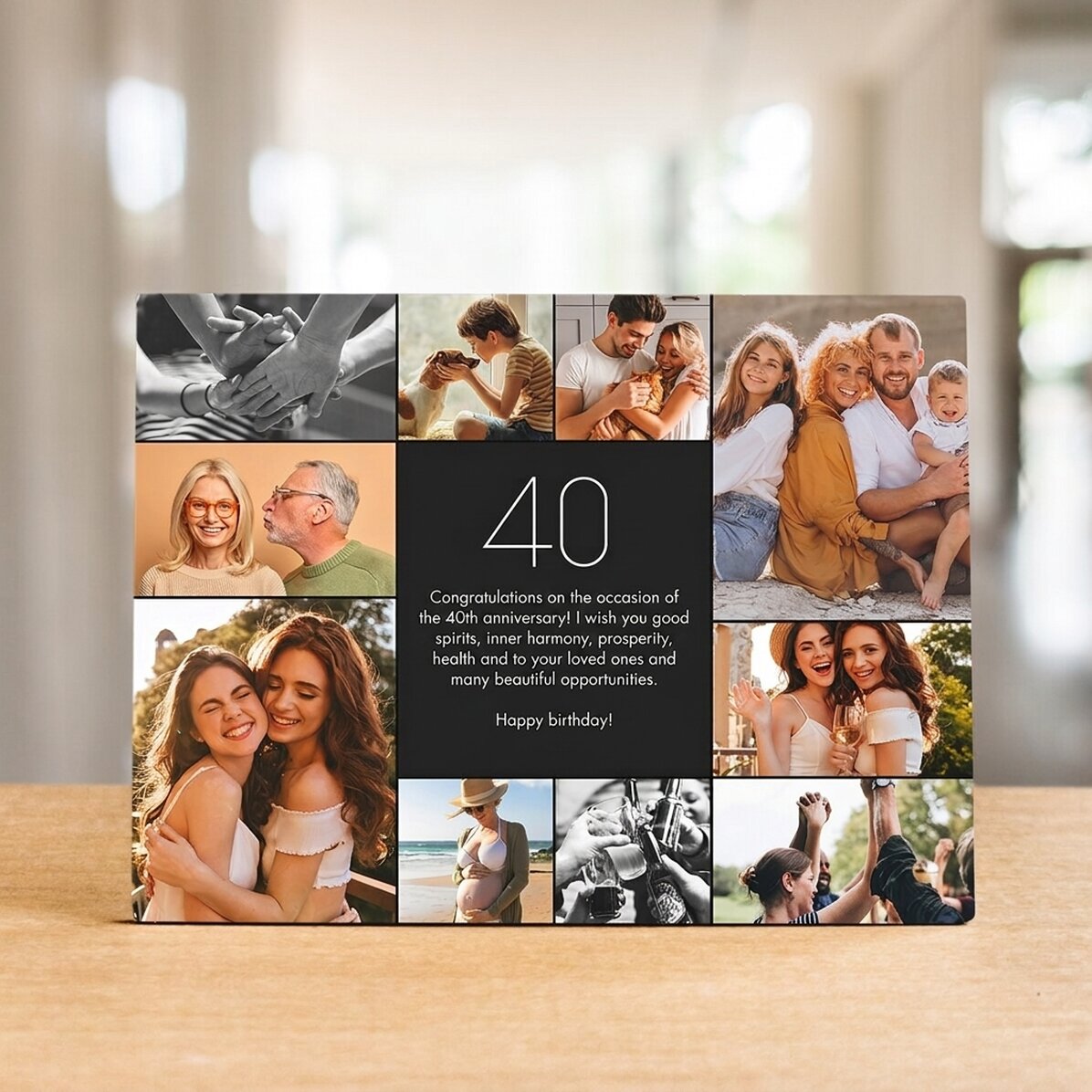 Personalizovaný stolní fotorámeček s 10 fotografiemi a textem – Sweet 40