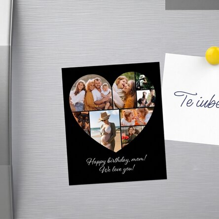 Personalizovaná magnetka 10 × 12 cm s 8 fotografiemi ve tvaru srdce