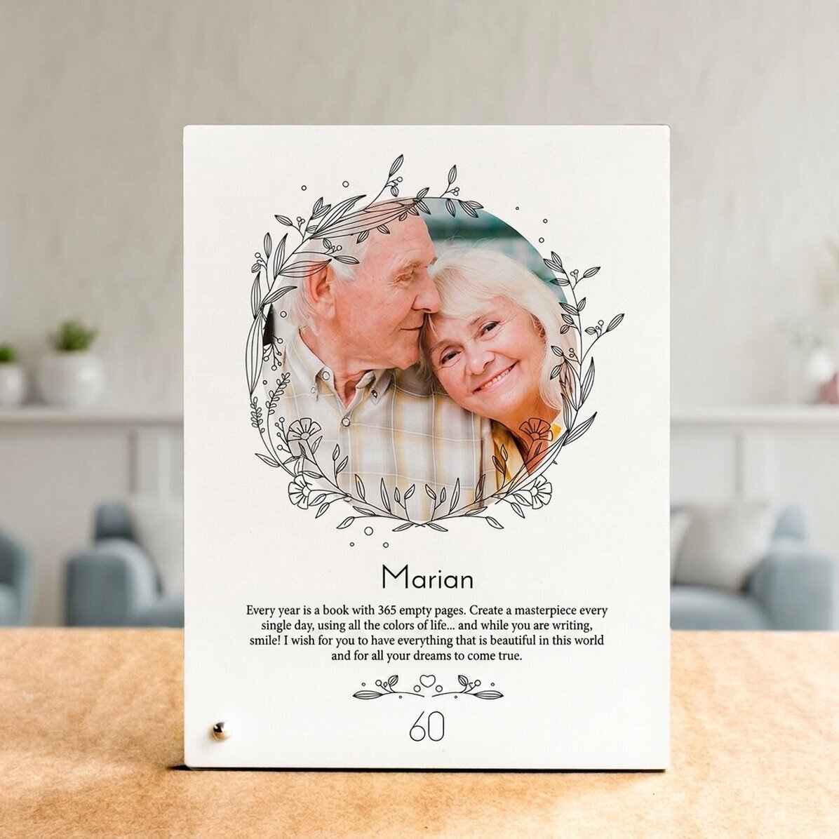 Personalizovaný stolní fotorámeček s fotografií a textem – Floral