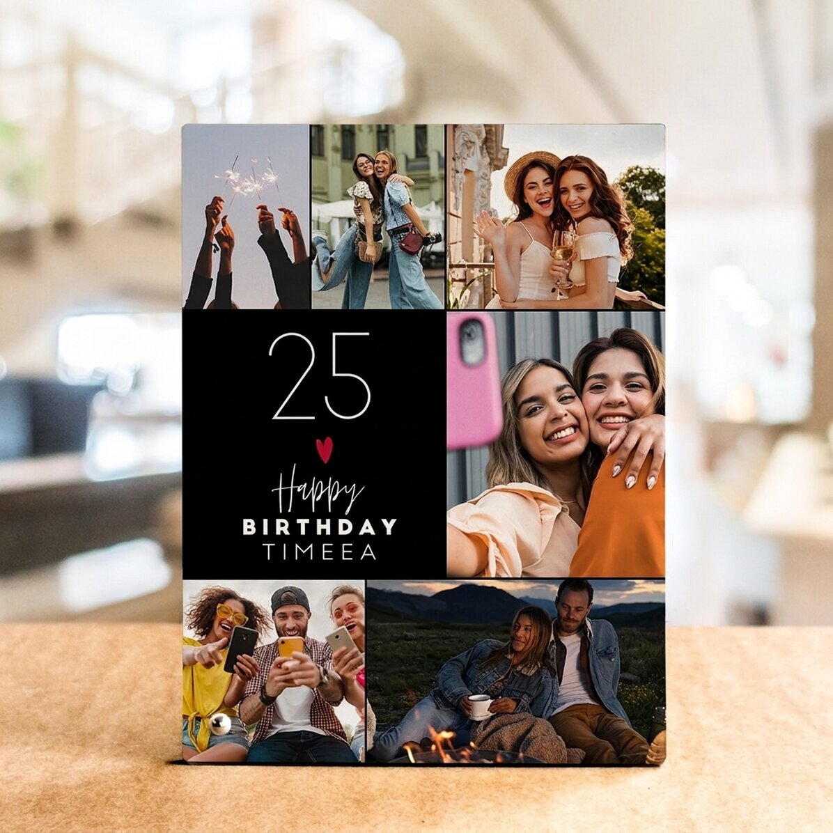 Personalizovaný stolní fotorámeček s 6 fotografiemi a textem – Happiness