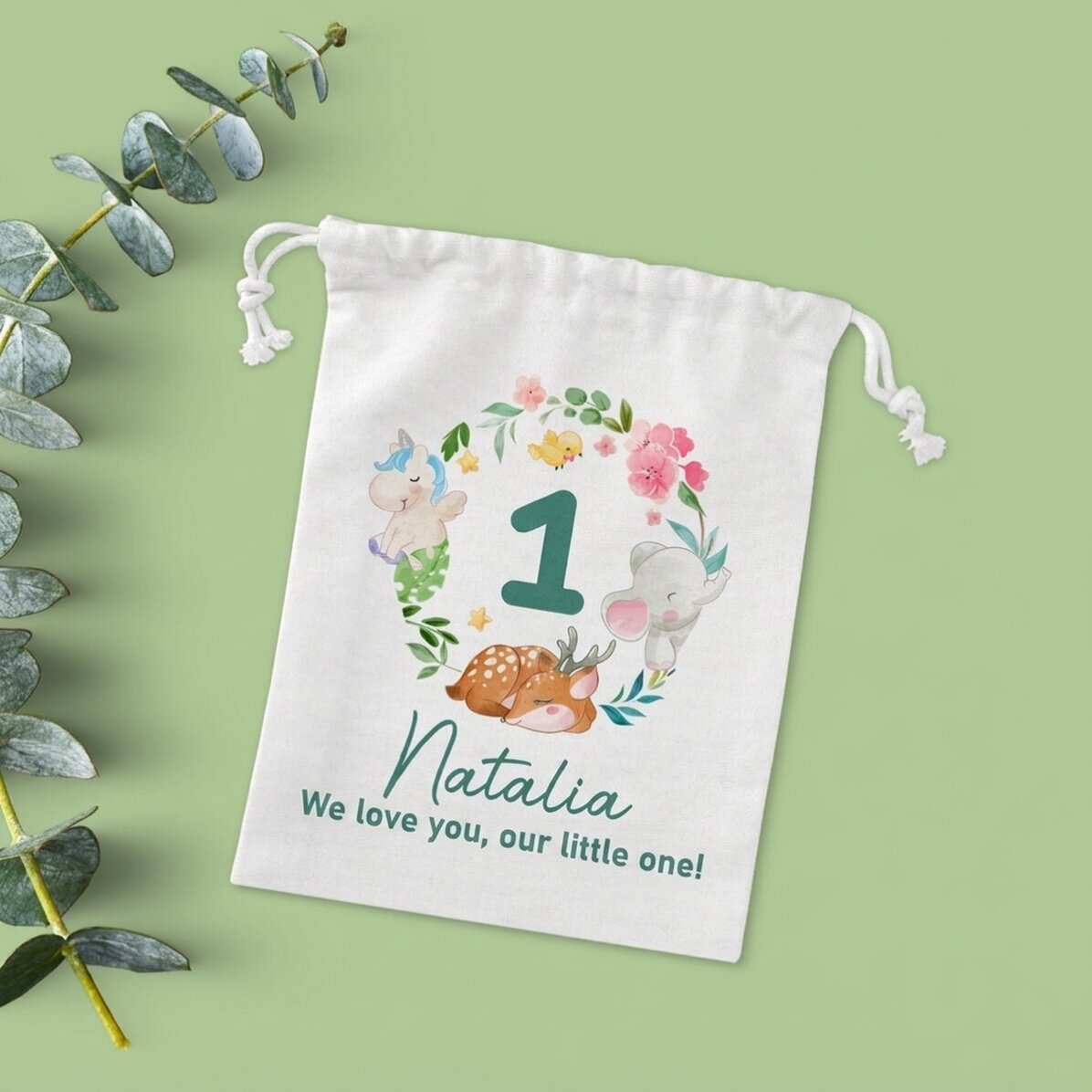 Malý dárkový sáček s osobním nápisem – „Happy birthday, little one!“