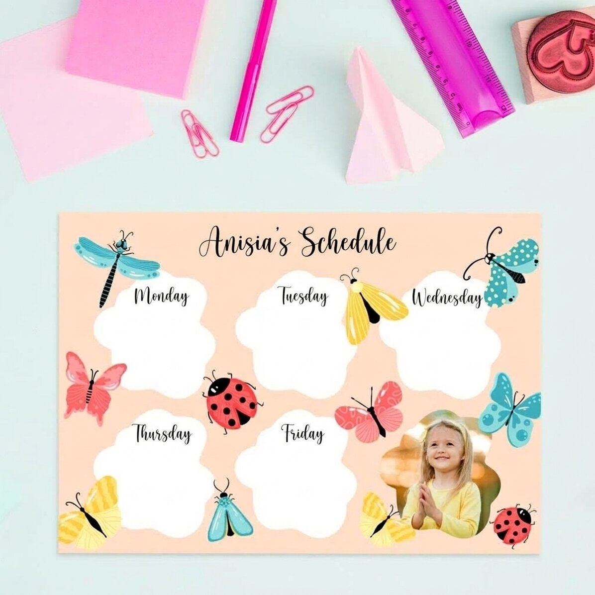 Personalizovaný rozvrh s fotografií a textem – Butterflies