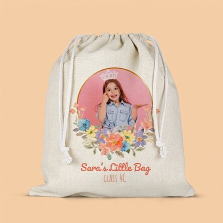 Personalised nursery bag with text and a photo - Flowers