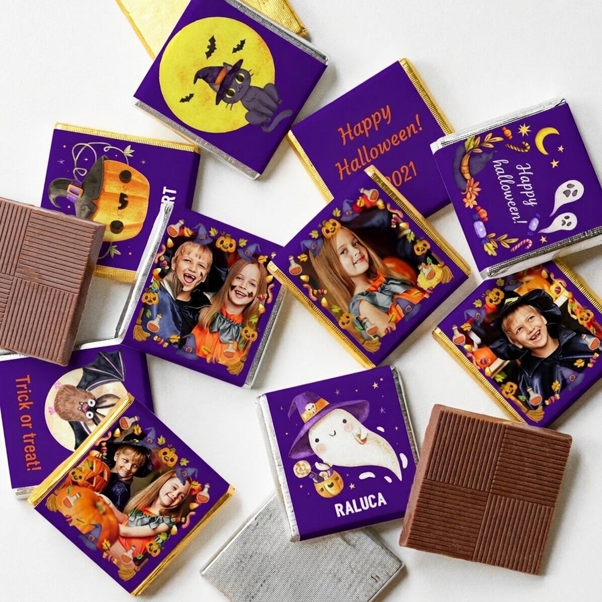 Sada 10 mini čokoládek s vlastními fotografiemi a textem – Halloween
