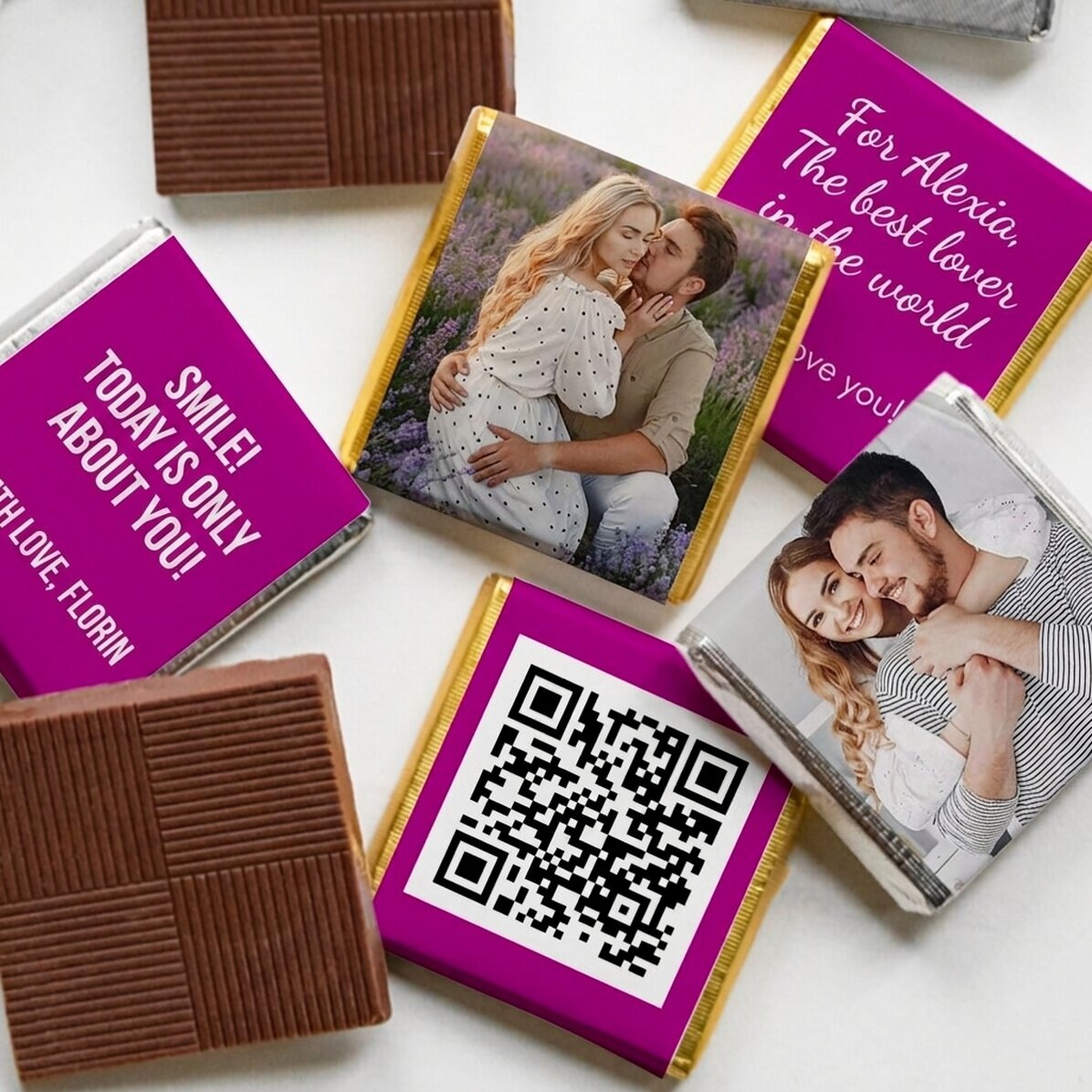 Sada 5 mini čokolád s personalizovanými fotografiemi, QR kódem a textem – Pro někoho milého