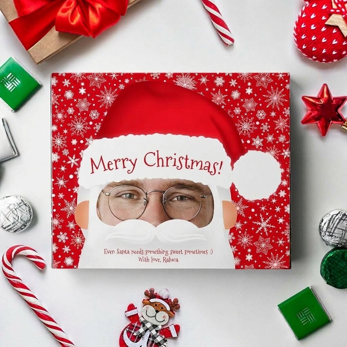 Krabička bonbónů s vlastní fotografií a textem – Santa Claus