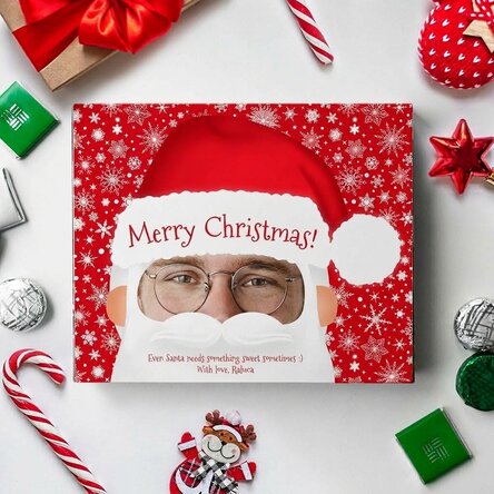 Krabička bonbónů s vlastní fotografií a textem – Santa Claus