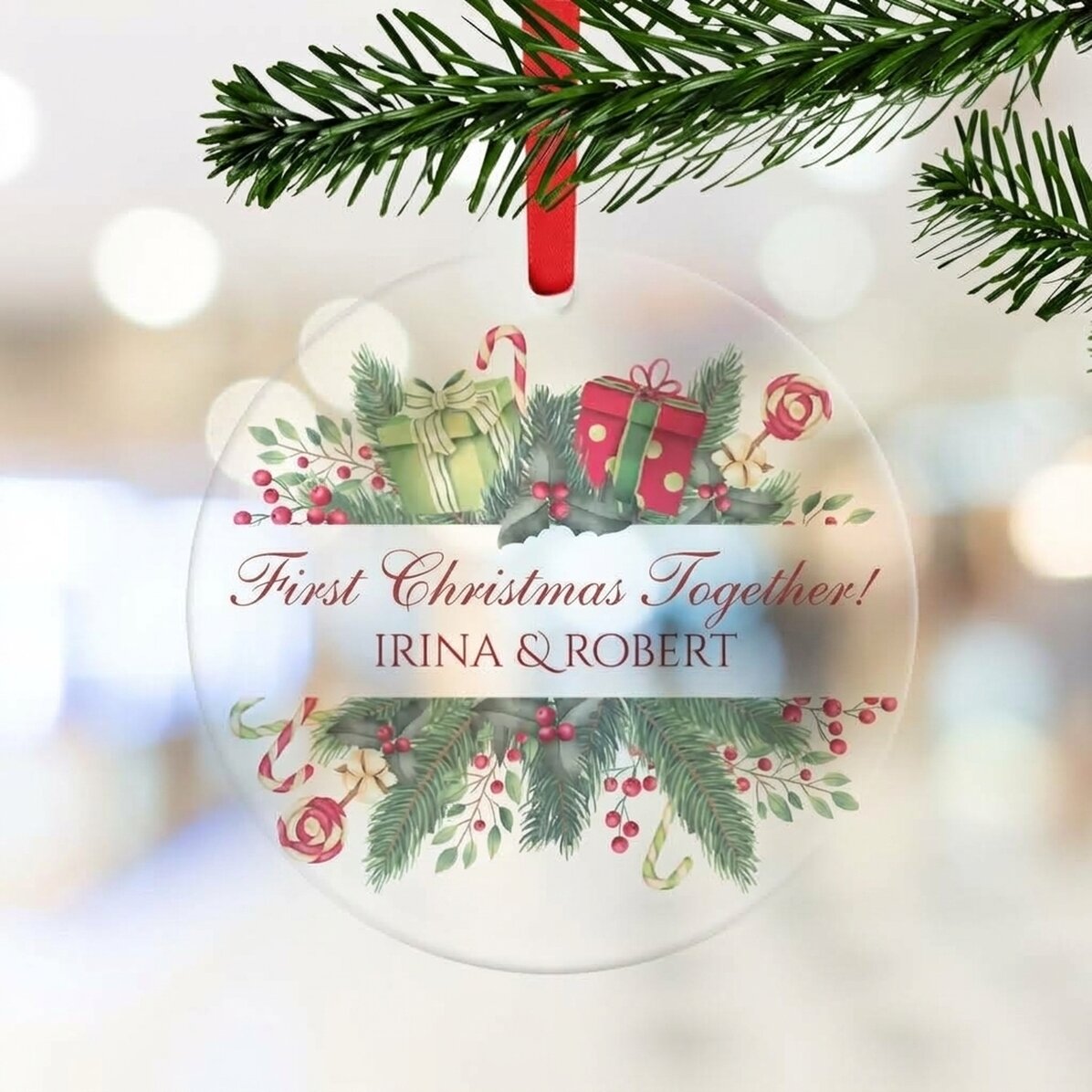 Kruhový ornament s vlastním textem – Veselé Vánoce