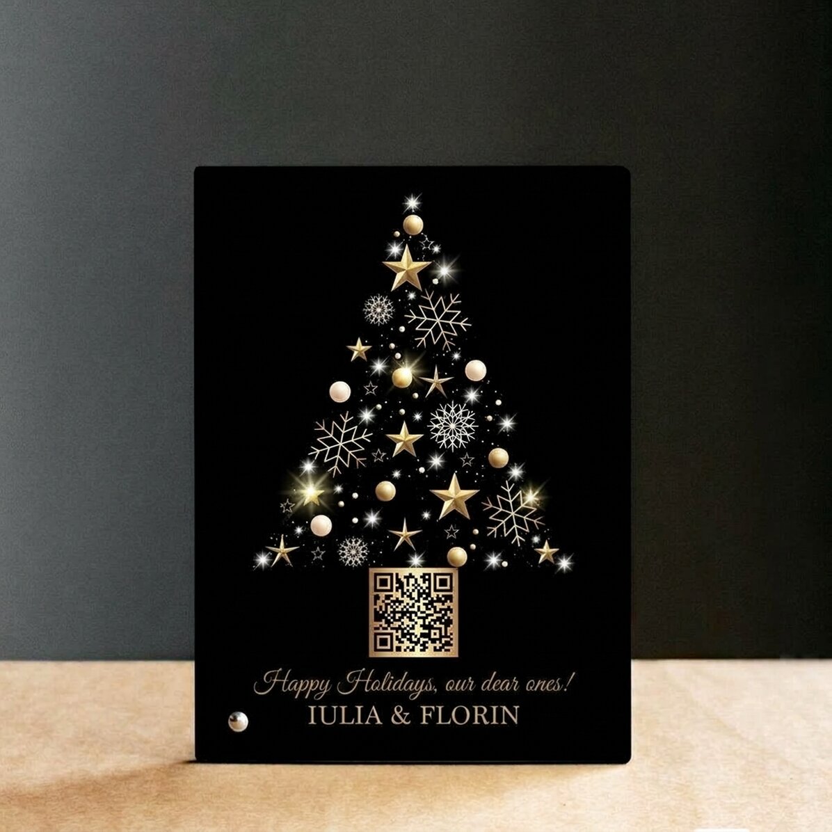 Personalizovaný stolní fotorámeček s QR kódem a vánočním vzkazem