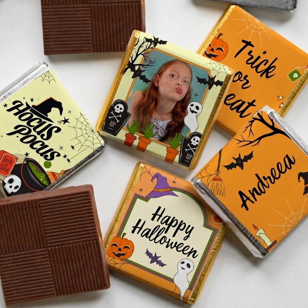 Sada 5 mini čokoládek s vlastní fotografií a textem – Halloween