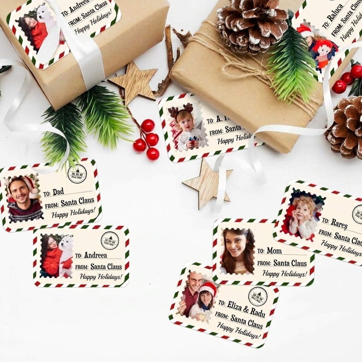 Sada 8 personalizovaných samolepek (samolepicí štítky) – S láskou, Santa Claus