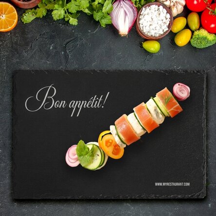 Břidlicová deska s vlastním gravírovaným textem – Dobrou chuť – Restaurace