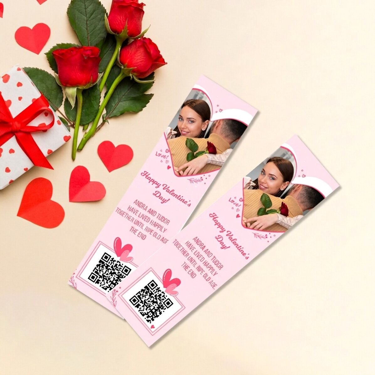Personalizovaná záložka s fotografií, textem a QR kódem – Love
