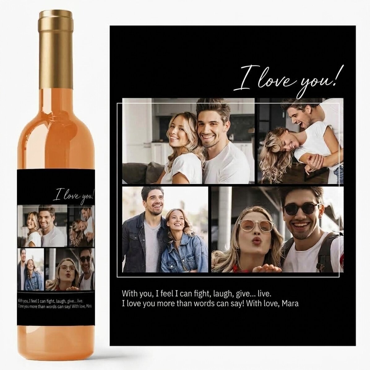 Personalizované víno se 4 fotografiemi a textem pro miláčka
