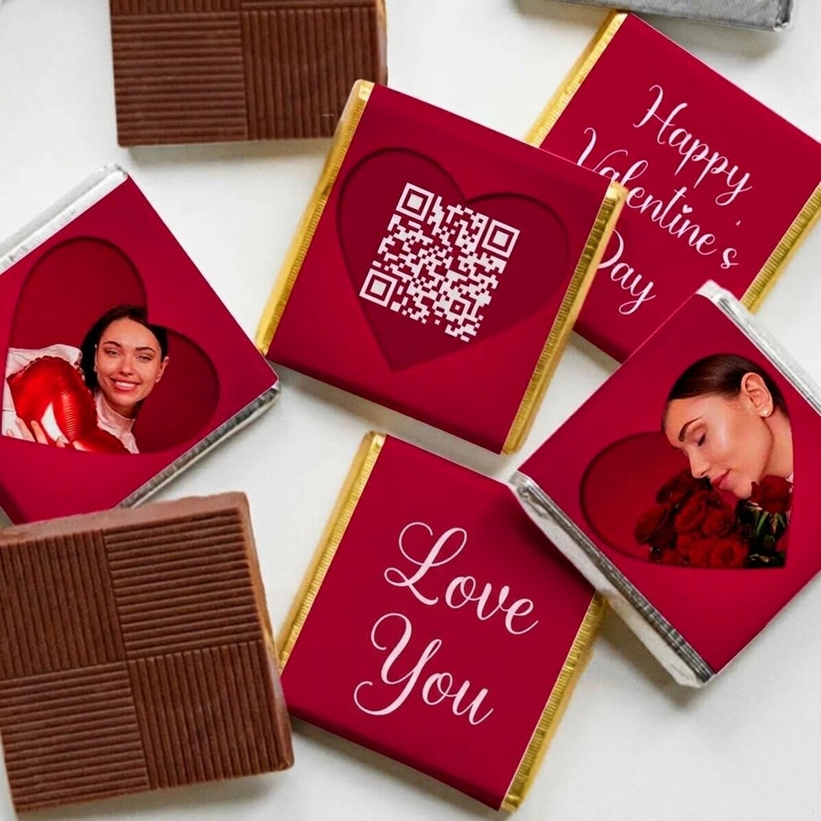 Sada 5 mini čokoládek s osobním potiskem, fotkami, QR kódem a textem – Love