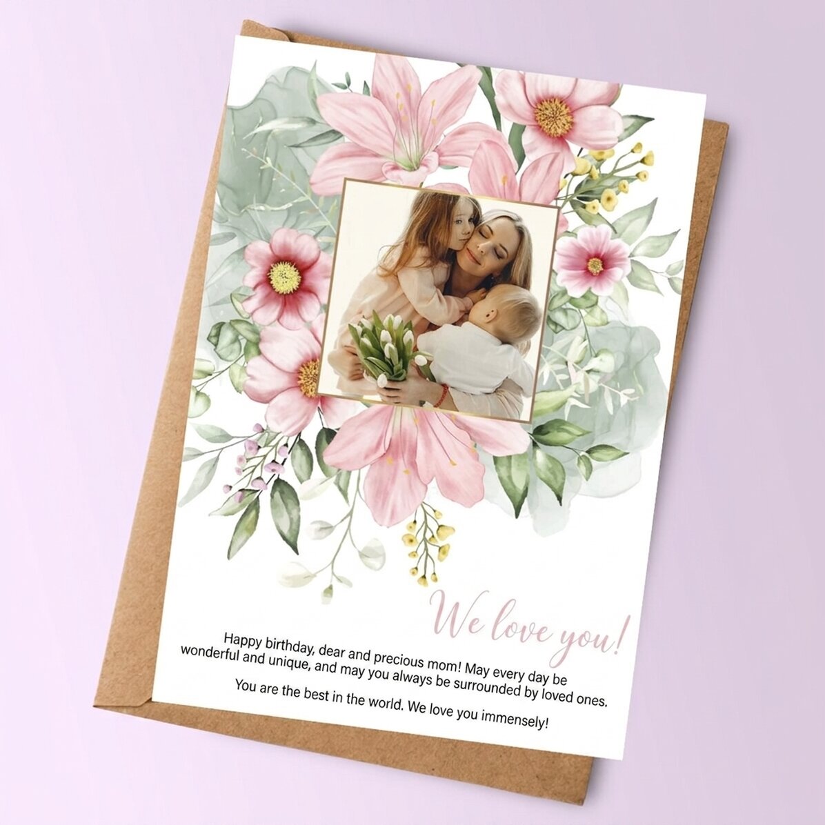 Personalizovaná karta s fotografií a textem – Floral