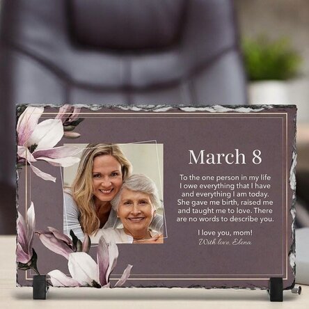 Personalised slate plaque with a photo and message - 8 March