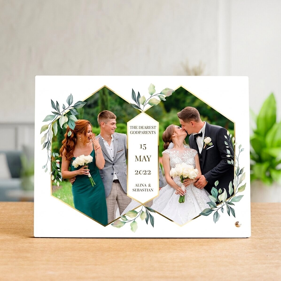 Personalizovaný stolní fotorámeček se 2 fotografiemi a textem – Svatba