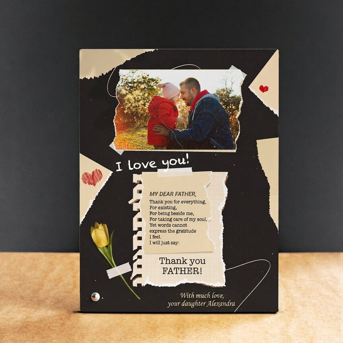 Personalizovaný stolní fotorámeček s fotografií a textem – Děkuji ti!