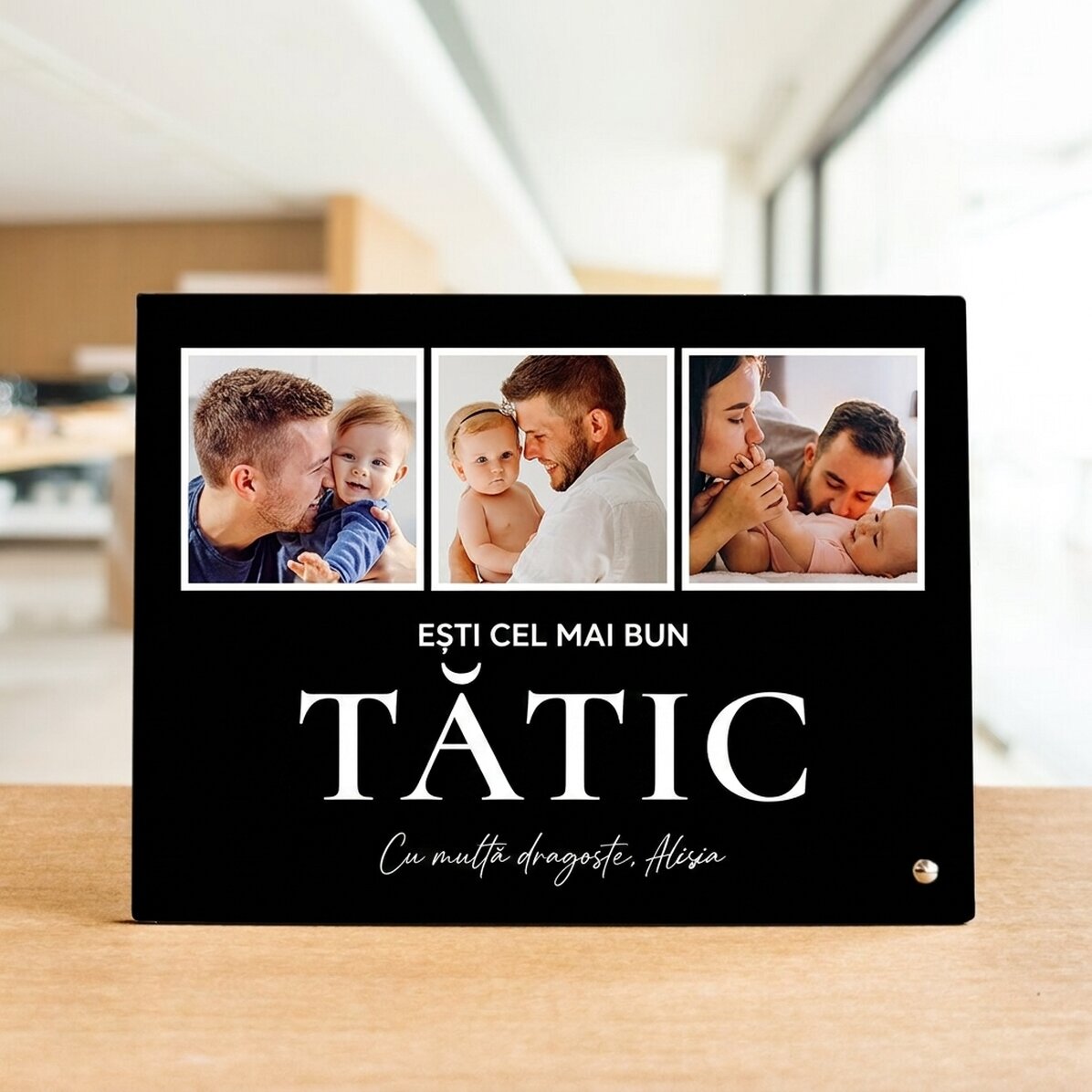 Personalizovaný stolní fotorámeček se 3 fotografiemi a textem – With love