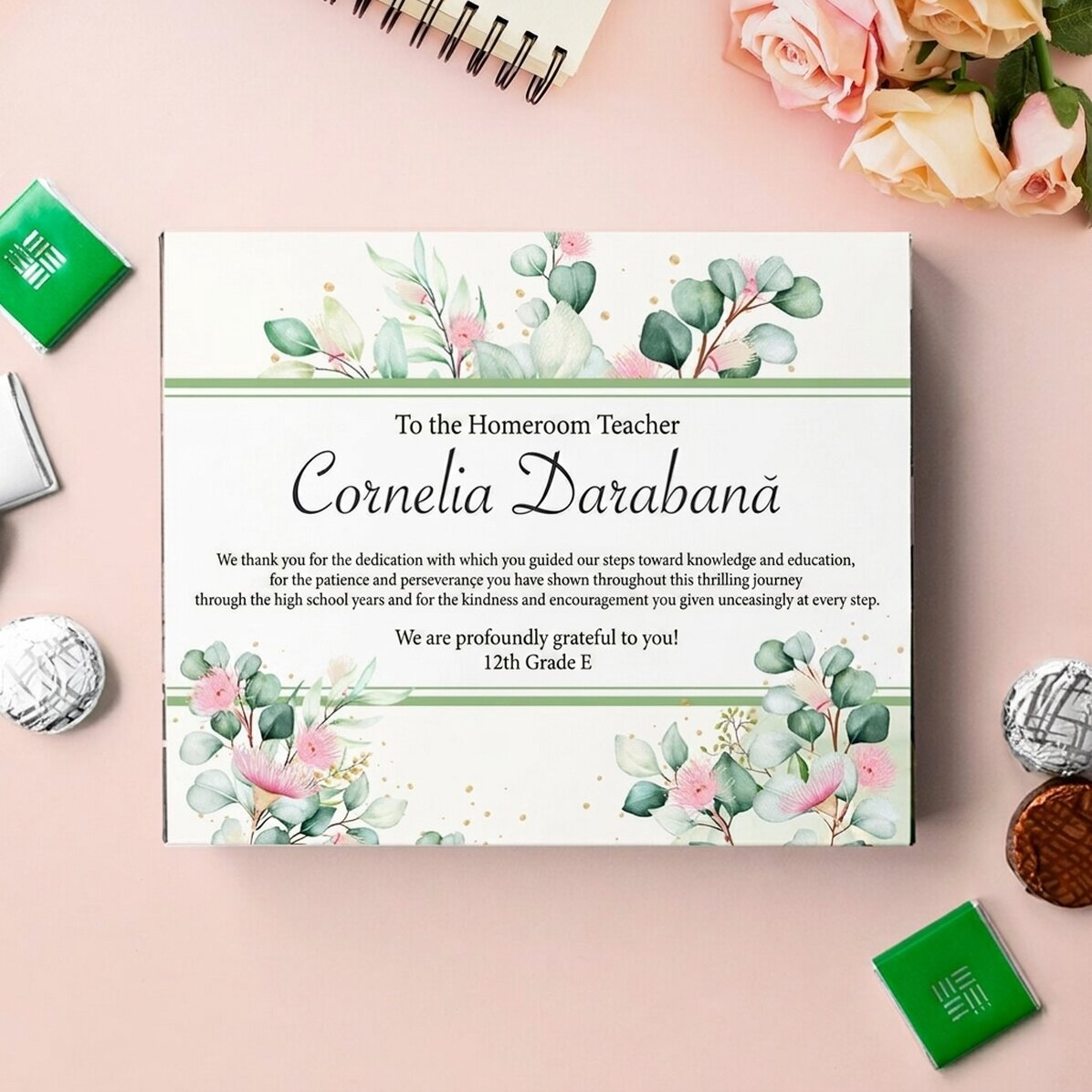 Personalizovaná krabička bonbónů s poděkováním pro třídní učitelku