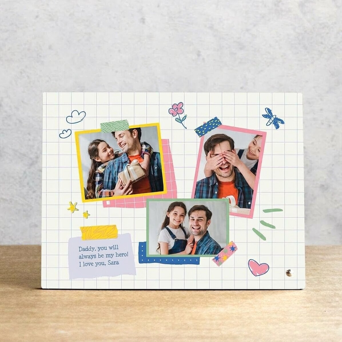 Personalizovaný stolní fotorámeček se 3 fotografiemi a vzkazem – Tati, můj hrdina