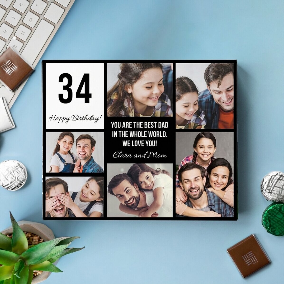 Personalizovaná krabička bonbónů se 6 fotografiemi a vzkazem pro vaše blízké