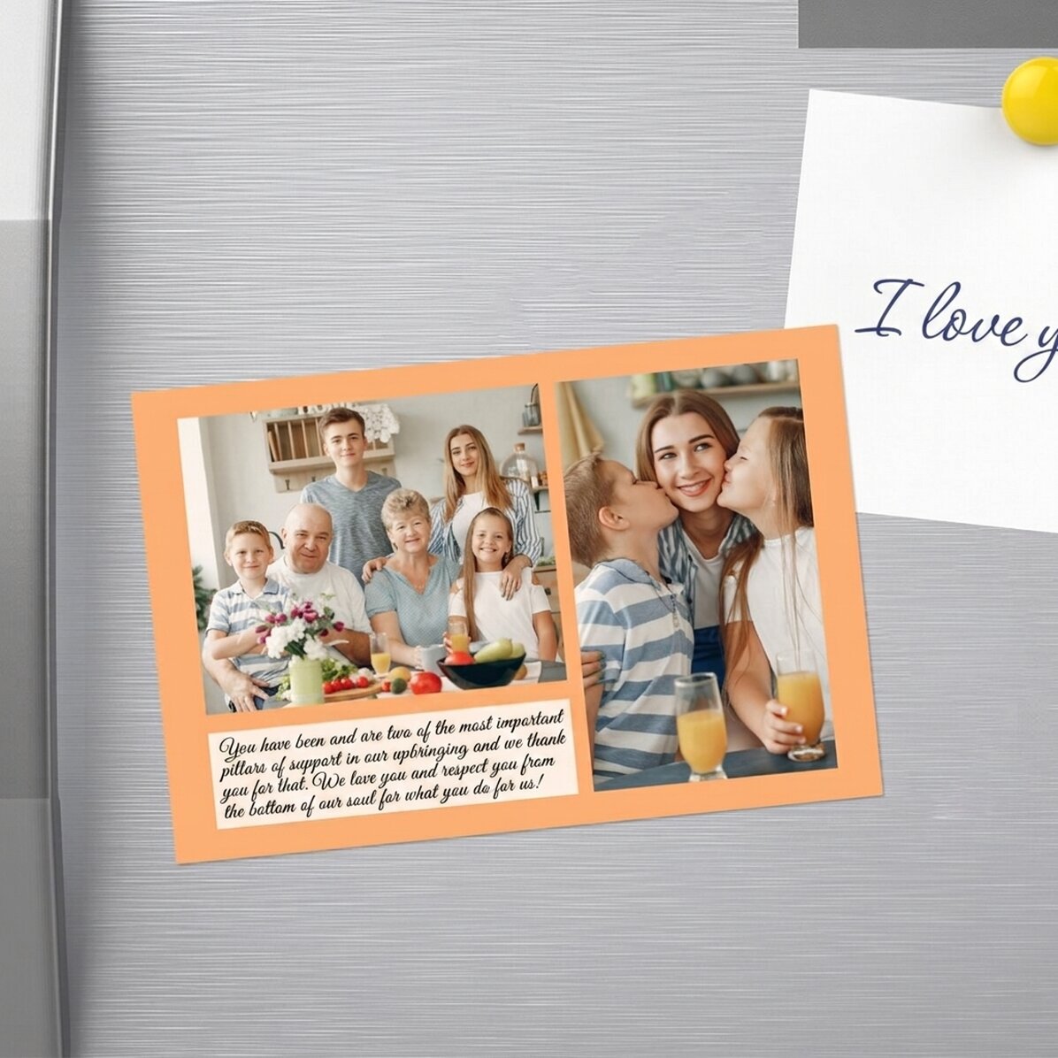 Magnet 10 × 15 cm s vlastním textem a 2 fotografiemi – Děkujeme!