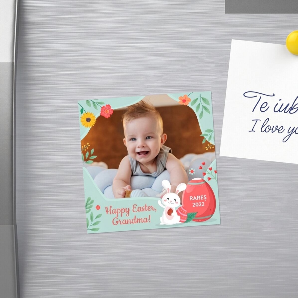 Magnet 10x10 s vlastní fotografií a textem – Veselé Velikonoce