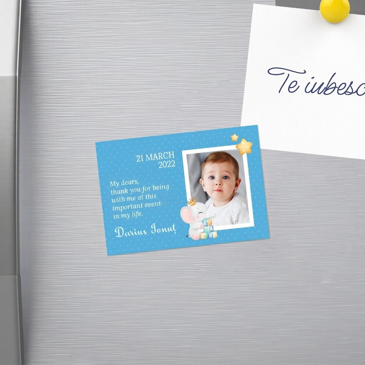 Magnet 10 × 7 cm s vlastní fotografií a textem – Křestní památka