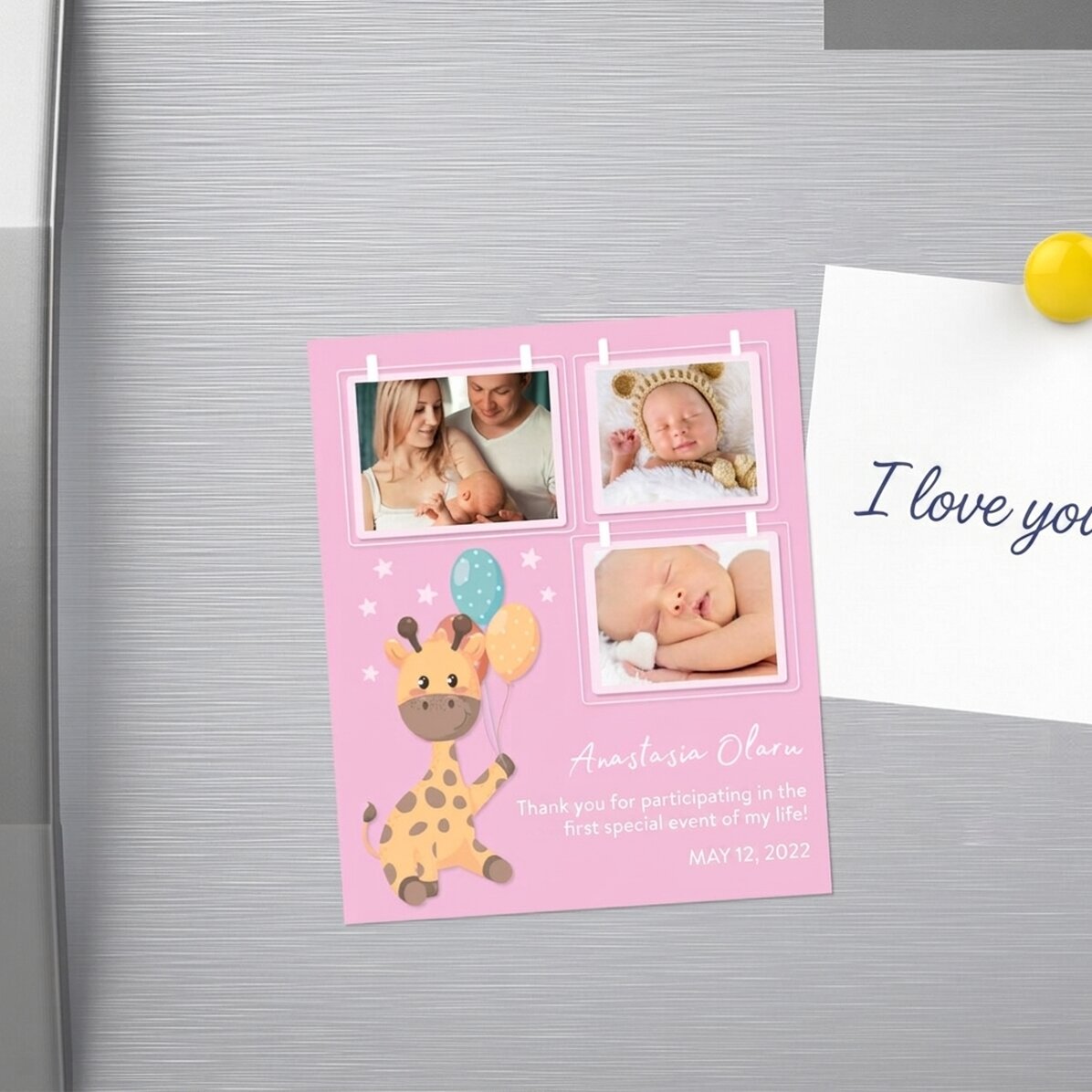 Magnet 10 × 12 cm s 3 fotografiemi a textem – Baby