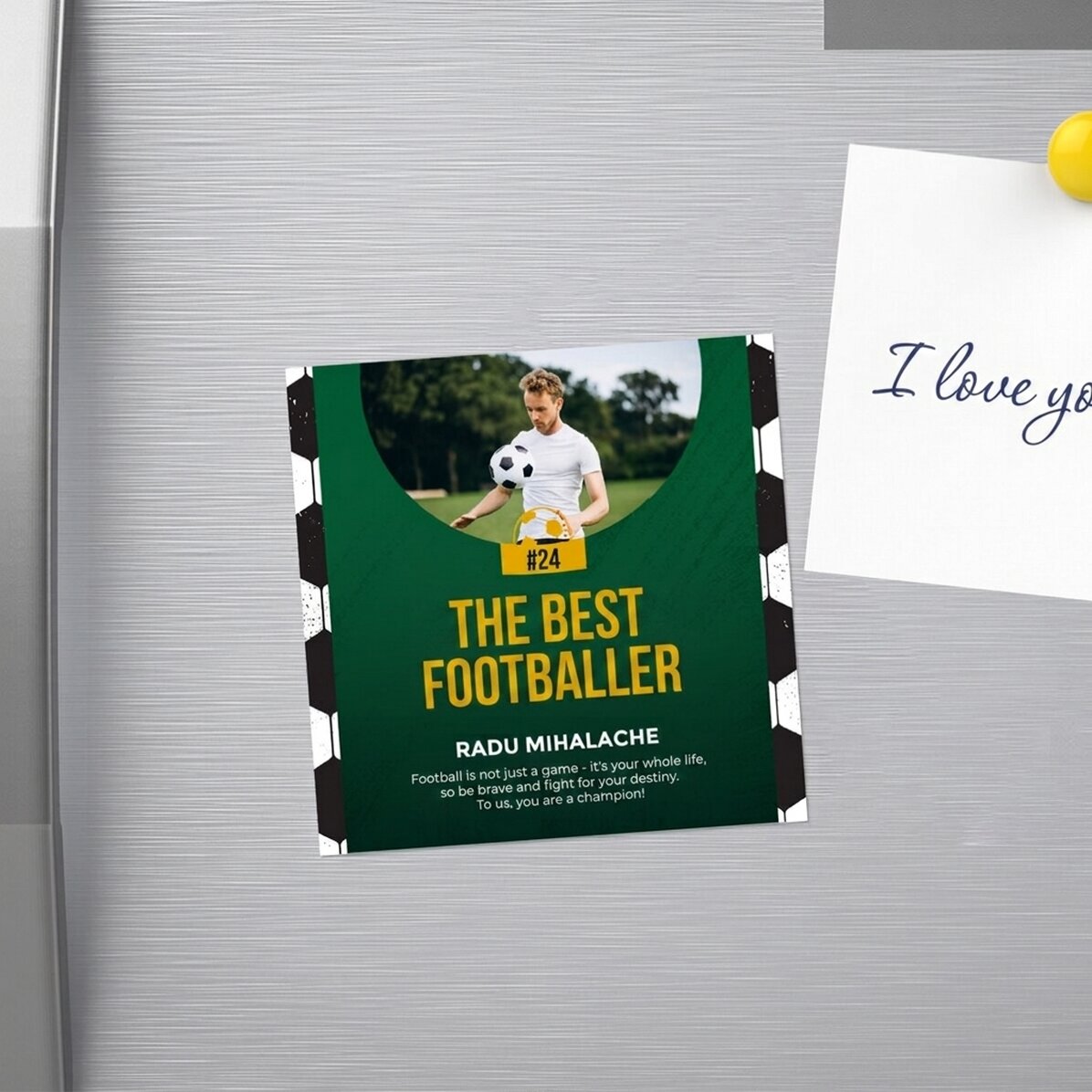Magnet 10x10 s vlastní fotografií a textem – Fotbal