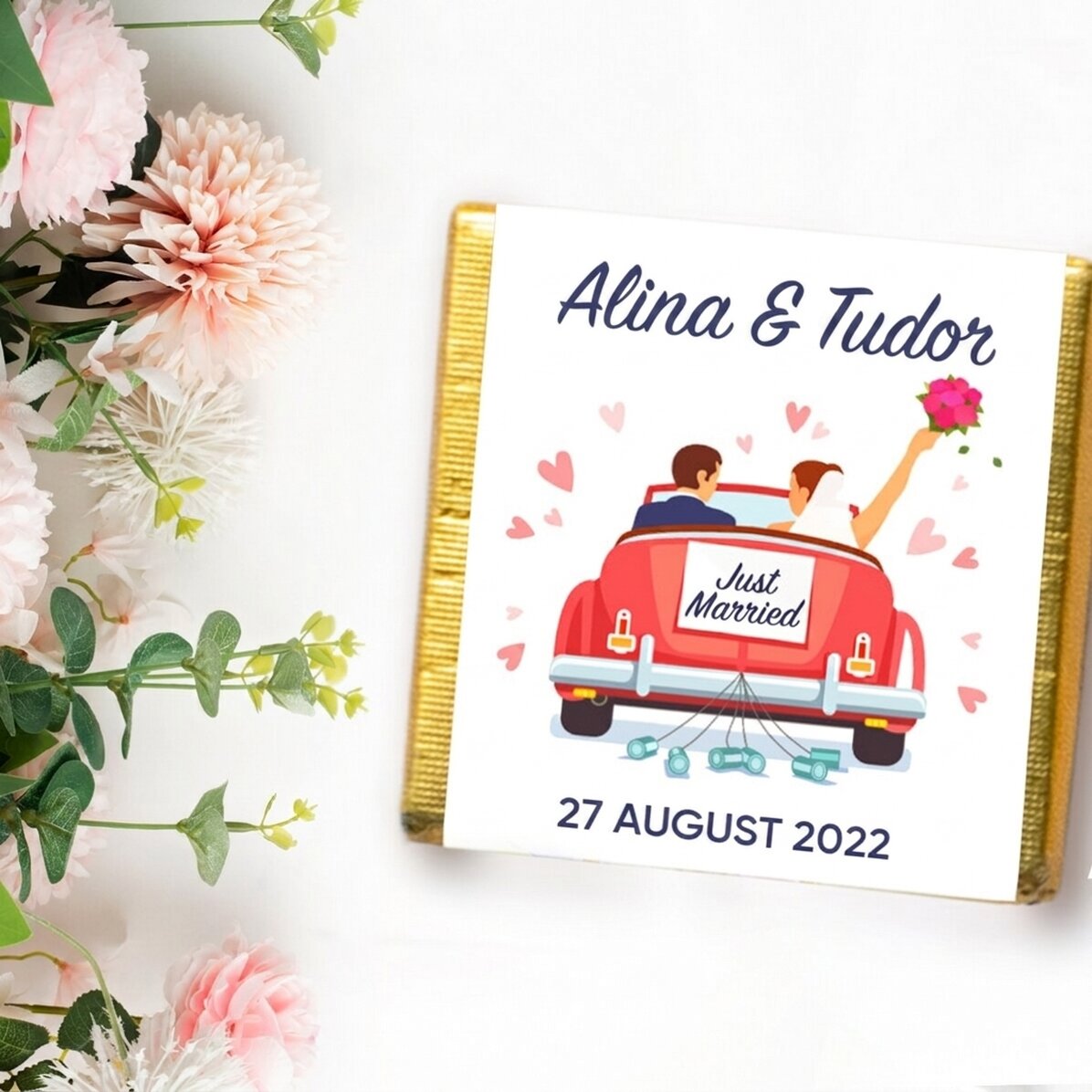 Mini čokoládová upomínka s osobním nápisem – Just married