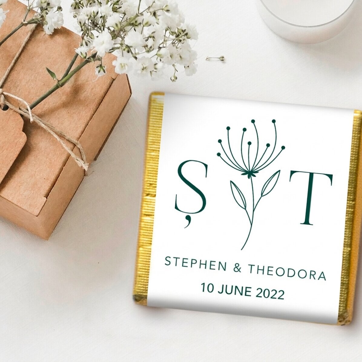 Mini čokoládová svatební upomínka s vlastním textem – Elegantní