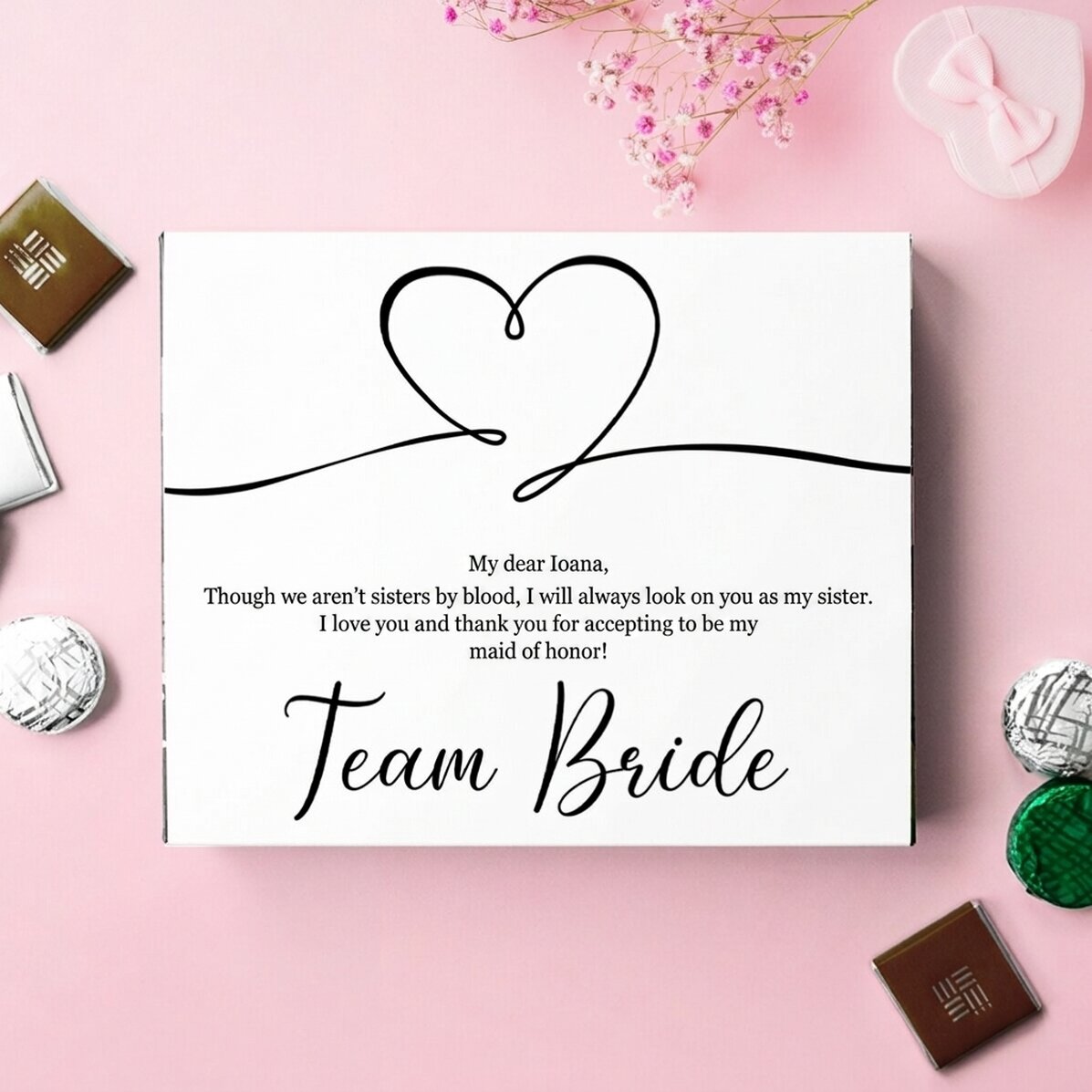 Krabička bonbónů s osobním vzkazem – Team Bride
